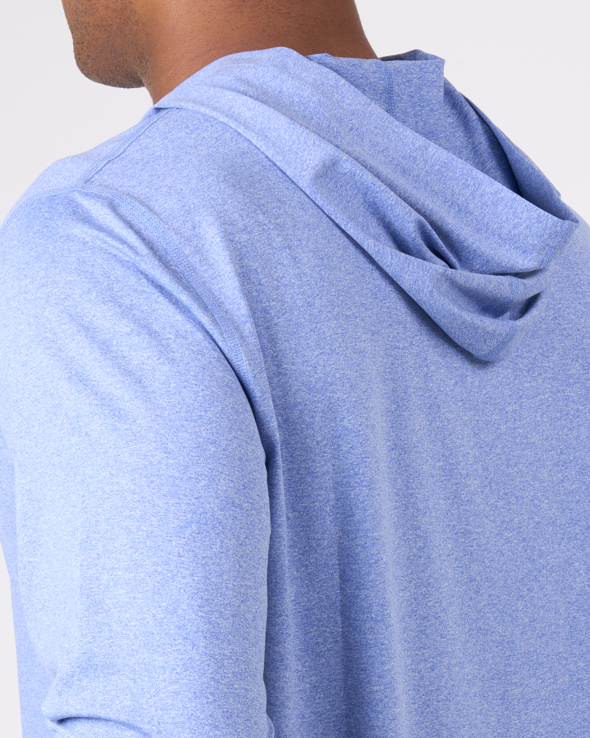 Foreign Rider Co Technical Fabric Surf Blue Long-Sleeve Hooded T-Shirt Shoulder Hood Detail