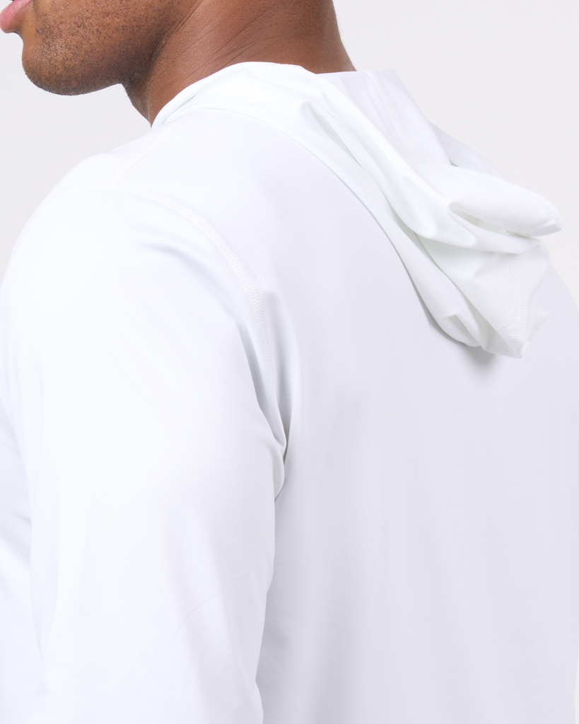 Foreign Rider Co Technical Fabric White Long-Sleeve Hooded T-Shirt Shoulder Hood Detail