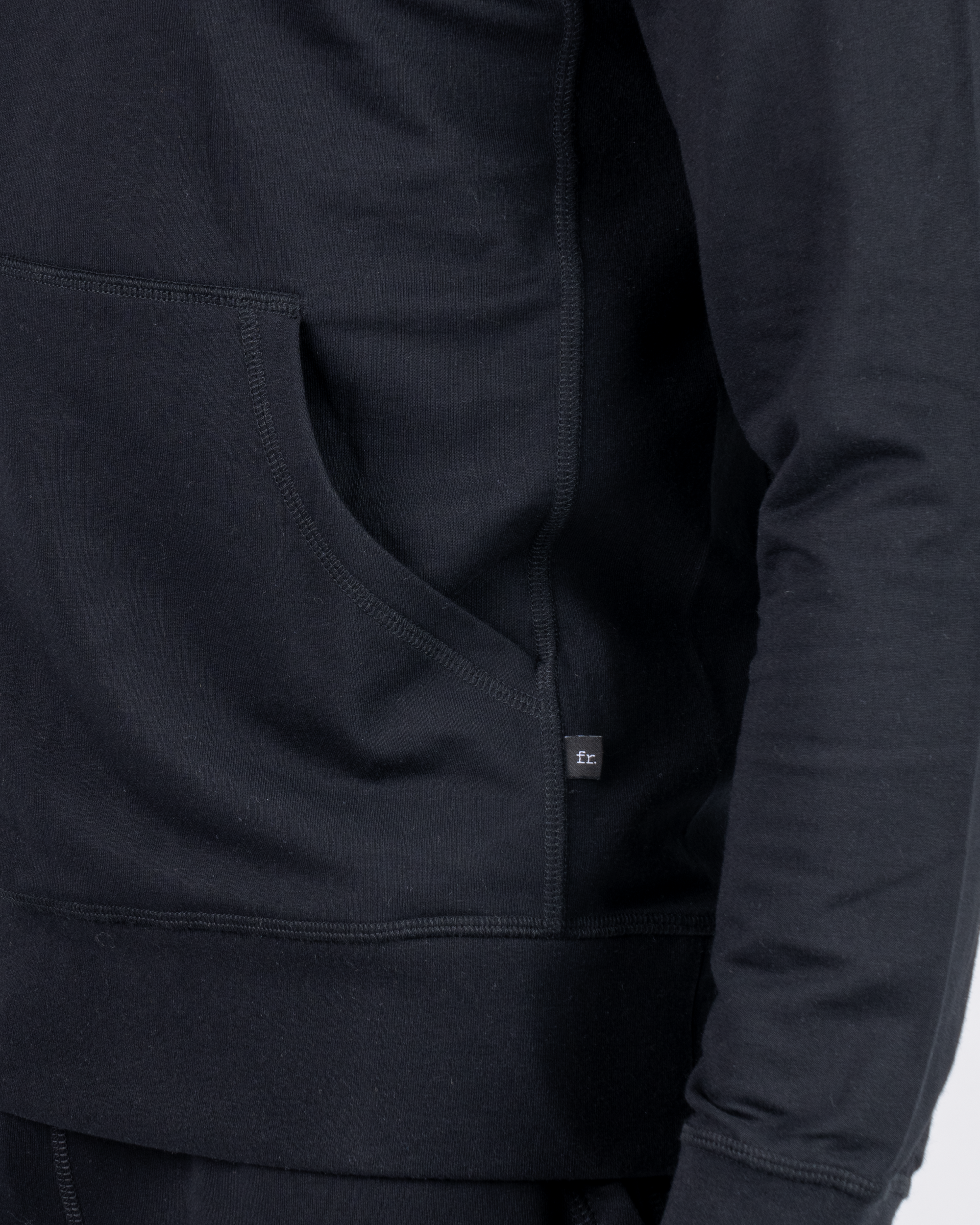 Foreign Rider Co Technical Fabric Black Hoodie Bottom Front Pocket Detail