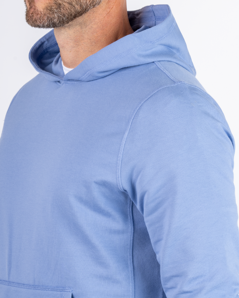 Foreign Rider Co Technical Fabric Metallic Blue Hoodie Shoulder Detail