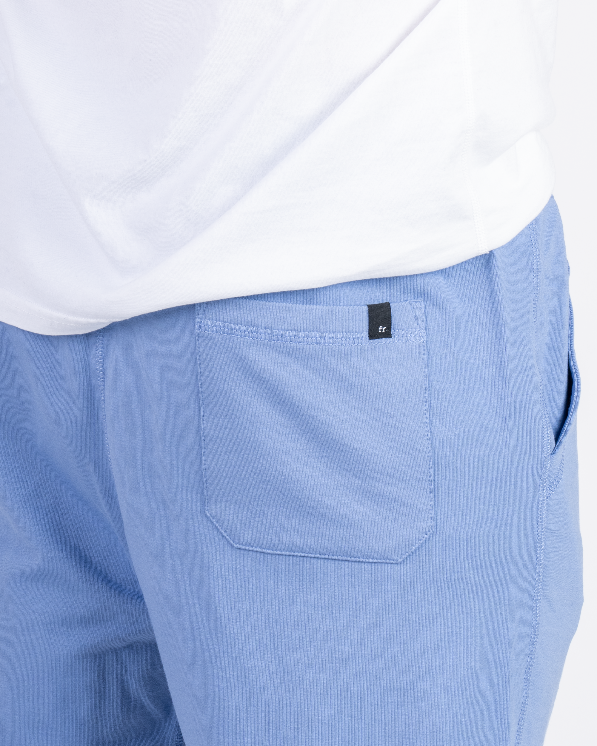 Foreign Rider Co Technical Fabric Metallic Blue Jogger Back Pocket Detail