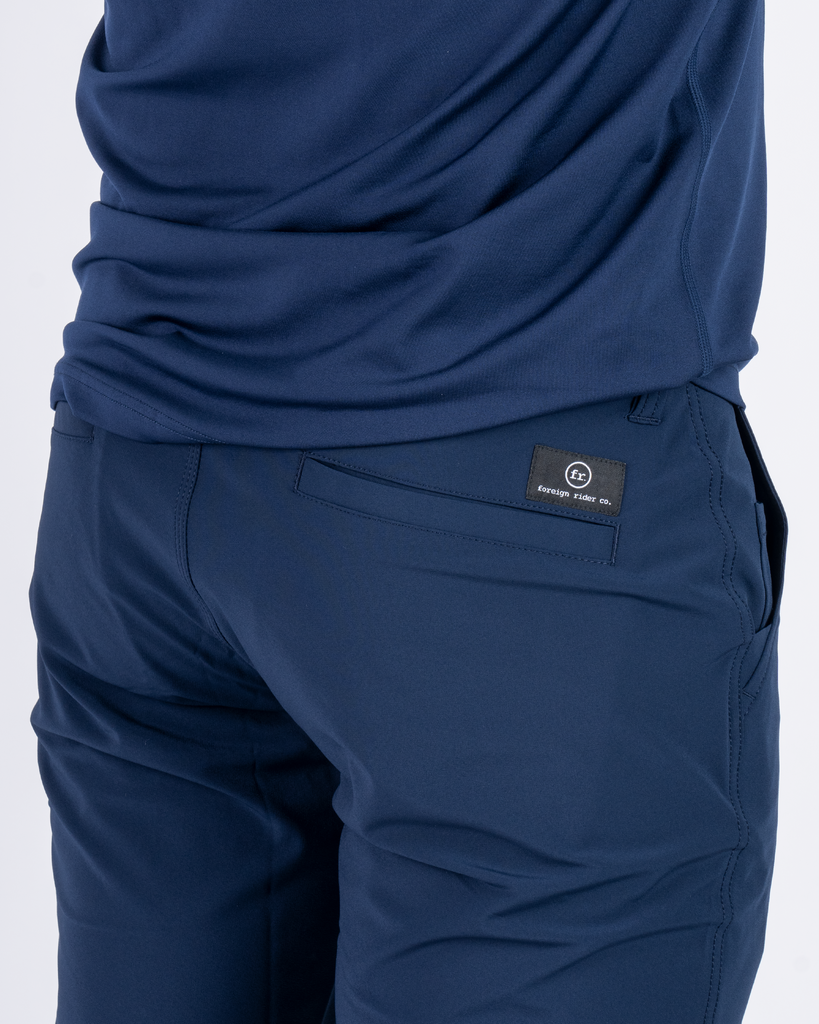 Foreign Rider Co Technical Fabric Navy Pants Back Pocket Detail