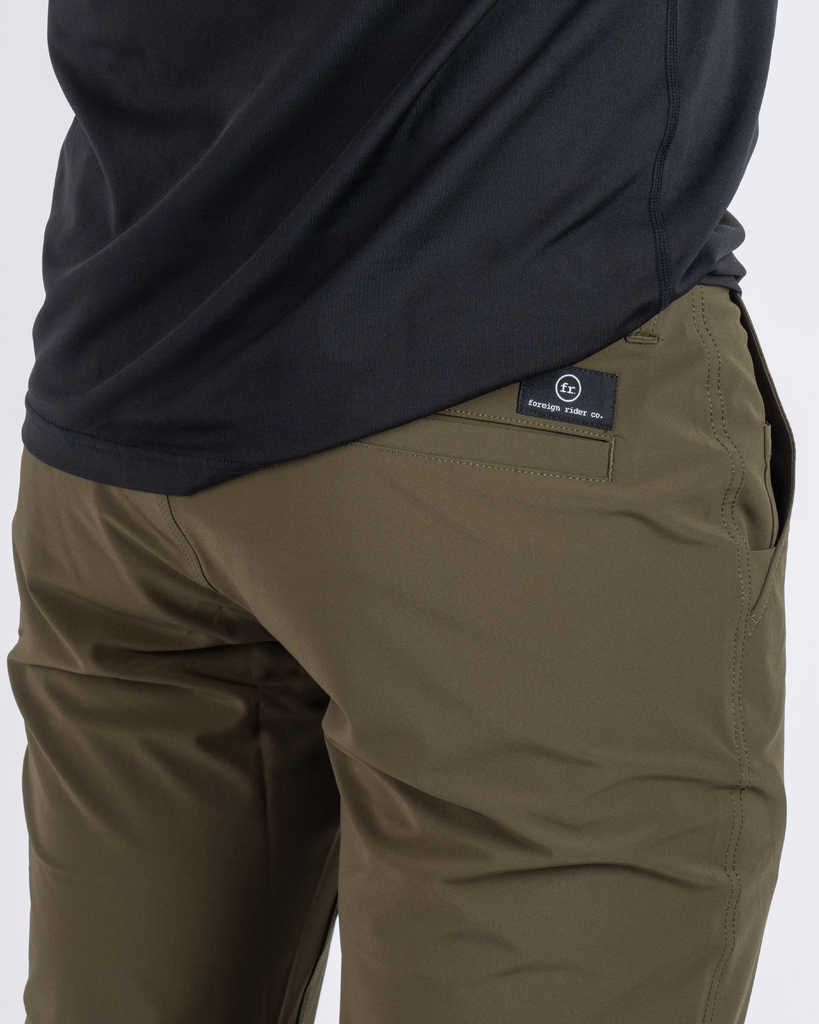 Foreign Rider Co Technical Fabric Olive Pants Back Pocket Detail