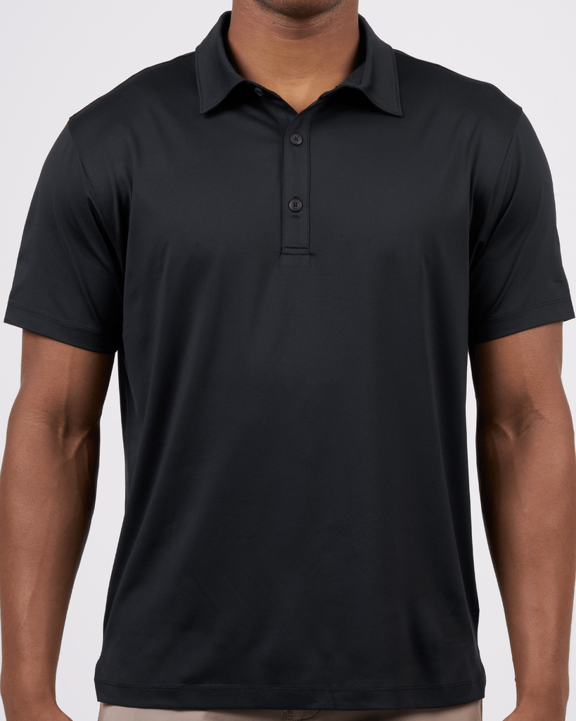 Foreign Rider Co Technical Fabric Black Polo Chest 3 Button Detail