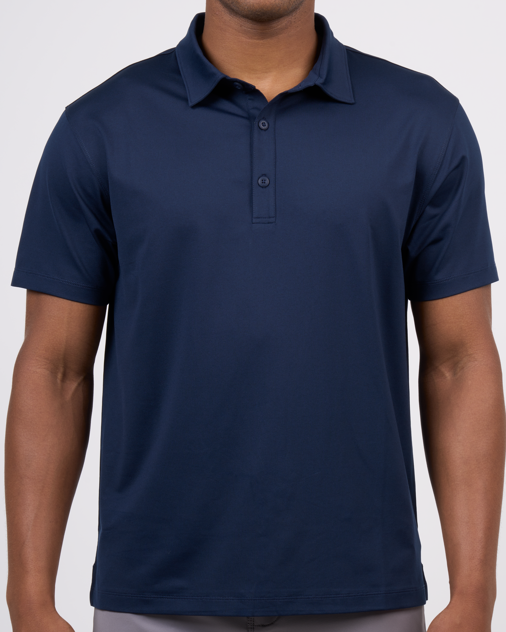 Foreign Rider Co Technical Fabric Navy Polo Chest 3 Button Detail