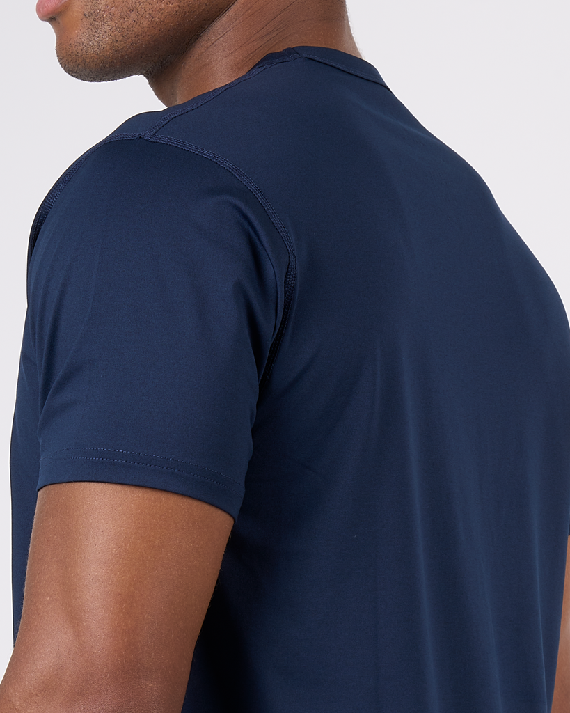 Foreign Rider Co Navy Technical Fabric Short Sleeve T-Shirt Shoulder Detail
