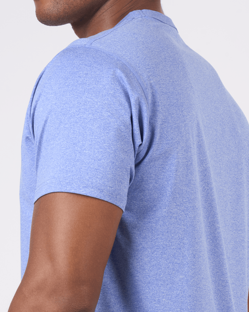 Foreign Rider Co Surf Blue Technical Fabric Short Sleeve T-Shirt Shoulder Detail