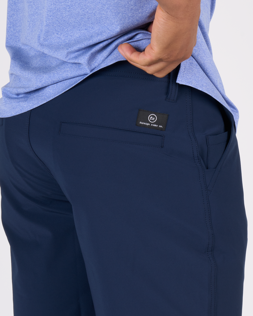 Foreign Rider Co Technical Fabric Navy Shorts Back Pocket/Tag Detail
