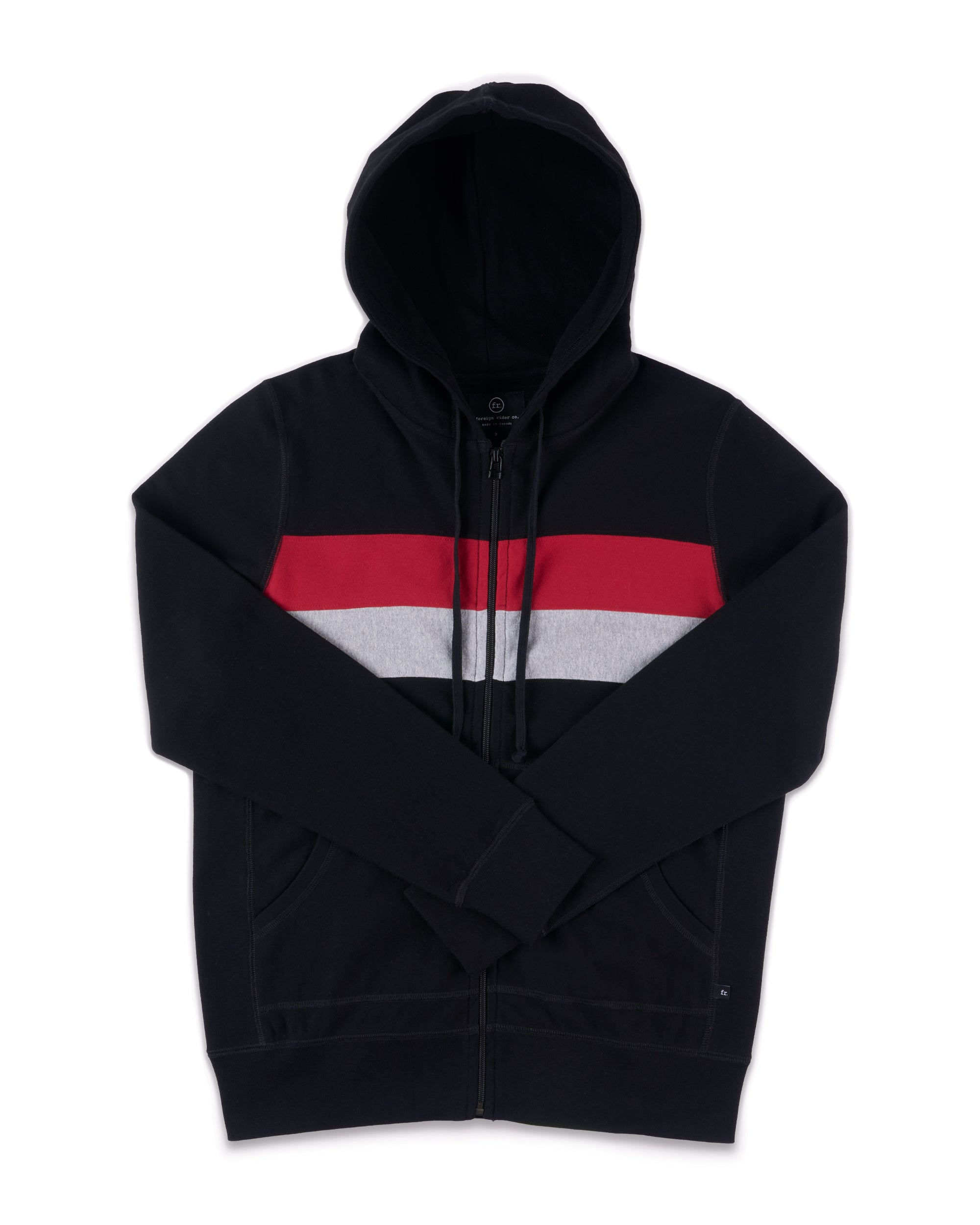 Striped Full Zip Hooded Sweatshirt Black - Foreign Rider Co.