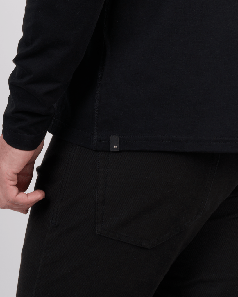 Foreign Rider Co Supima Cotton Black Long Sleeve T-Shirt Bottom Side Tag Detail