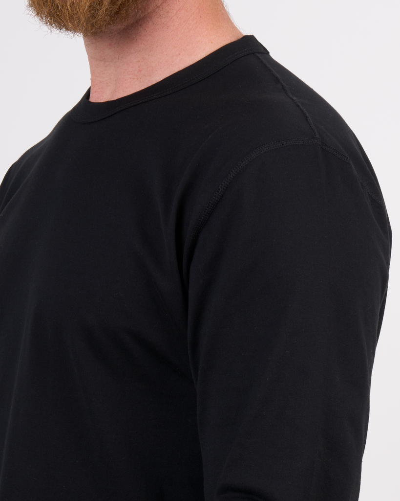 Foreign Rider Co Supima Cotton Black Long Sleeve T-Shirt Shoulder Flat-lock Stitch Detail