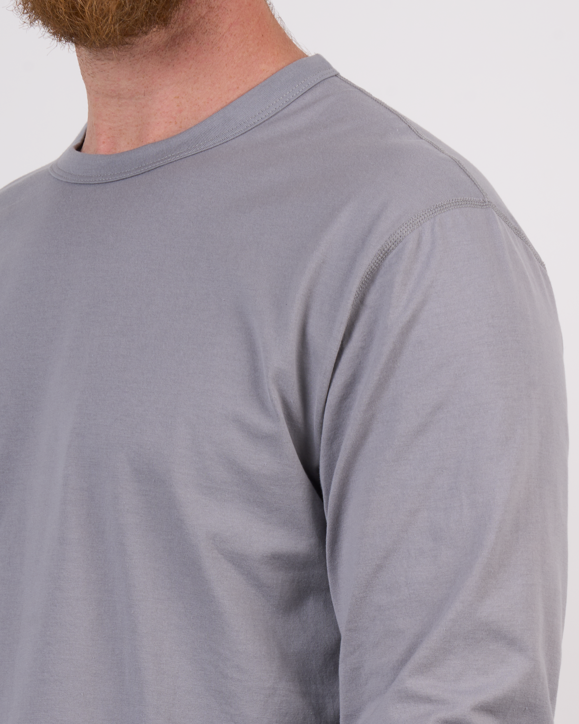 Foreign Rider Co Supima Cotton Grey Long Sleeve T-Shirt Shoulder Flat-lock Stitch Detail