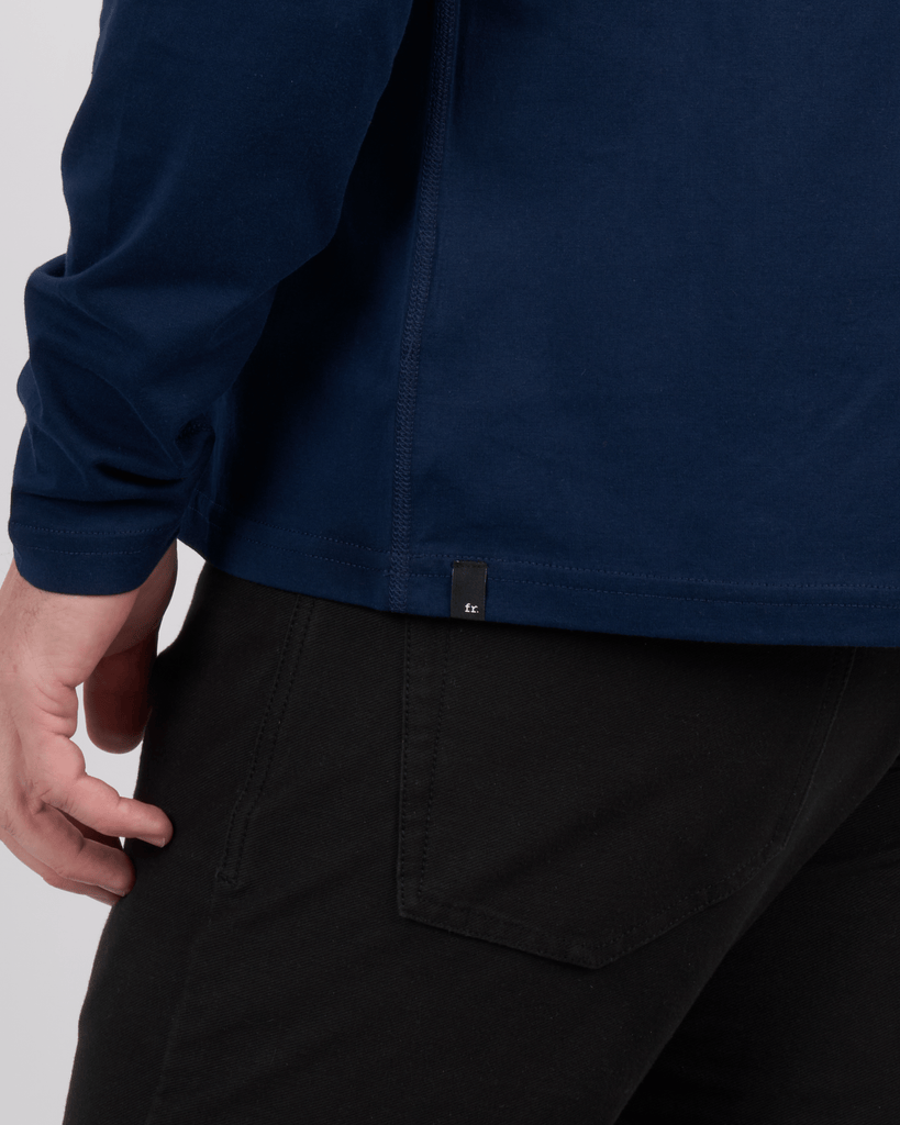 Foreign Rider Co Supima Cotton Navy Long Sleeve T-Shirt Bottom Side Tag Detail