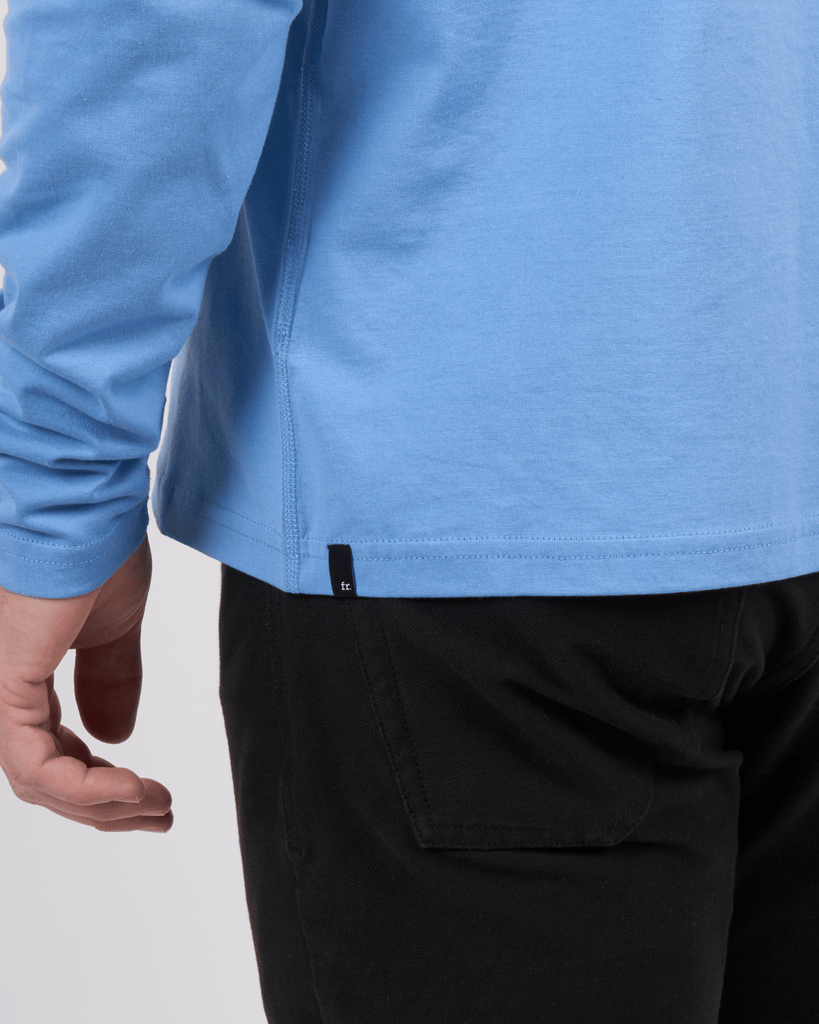 Foreign Rider Co Supima Cotton Surf Blue Long Sleeve T-Shirt Bottom Side Tag Detail