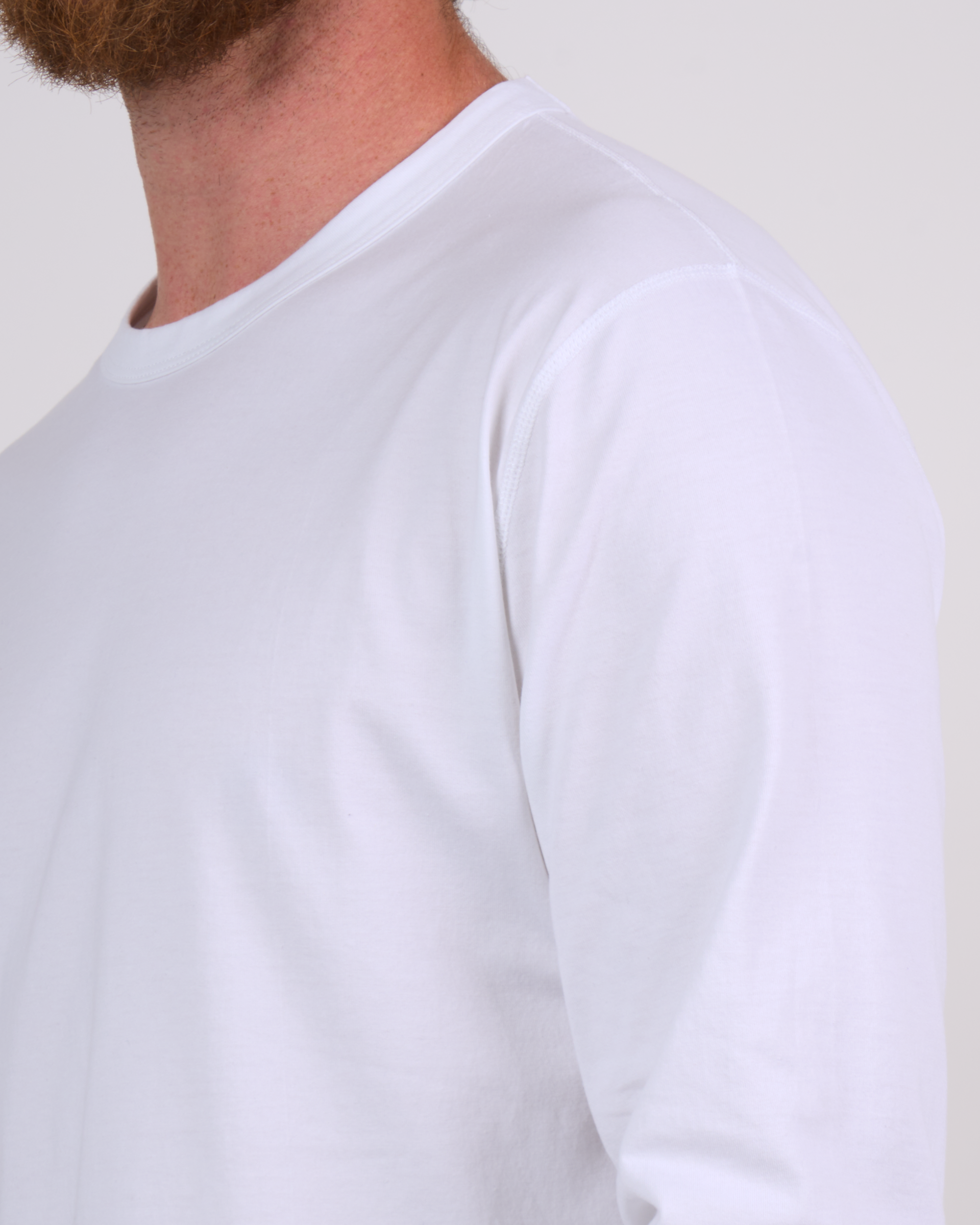Foreign Rider Co Supima Cotton White Long Sleeve T-Shirt Shoulder Flat-lock Stitch Detail