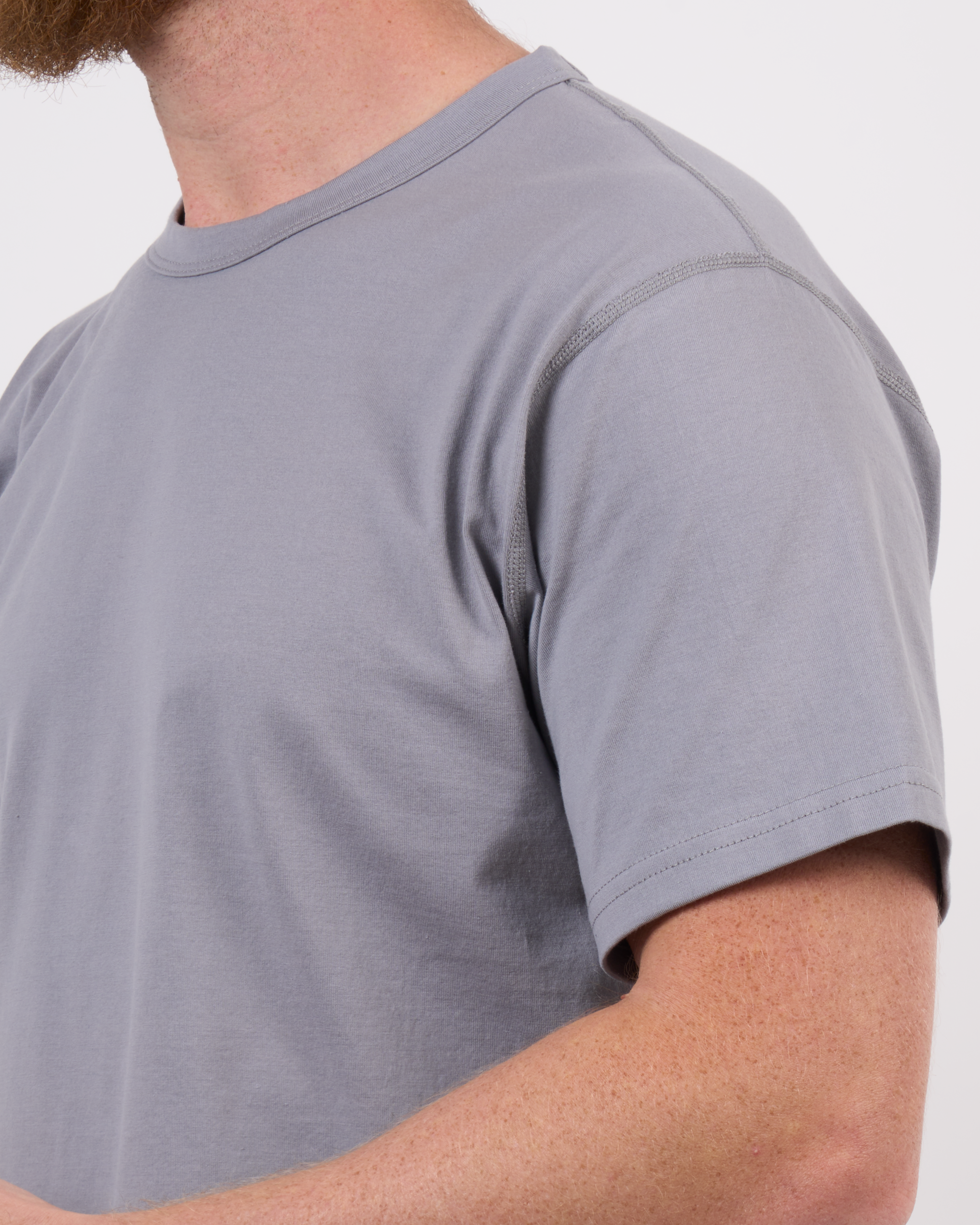 Foreign Rider Co Supima Cotton Grey Short Sleeve T-Shirt Shoulder Flat-lock Stitch Detail