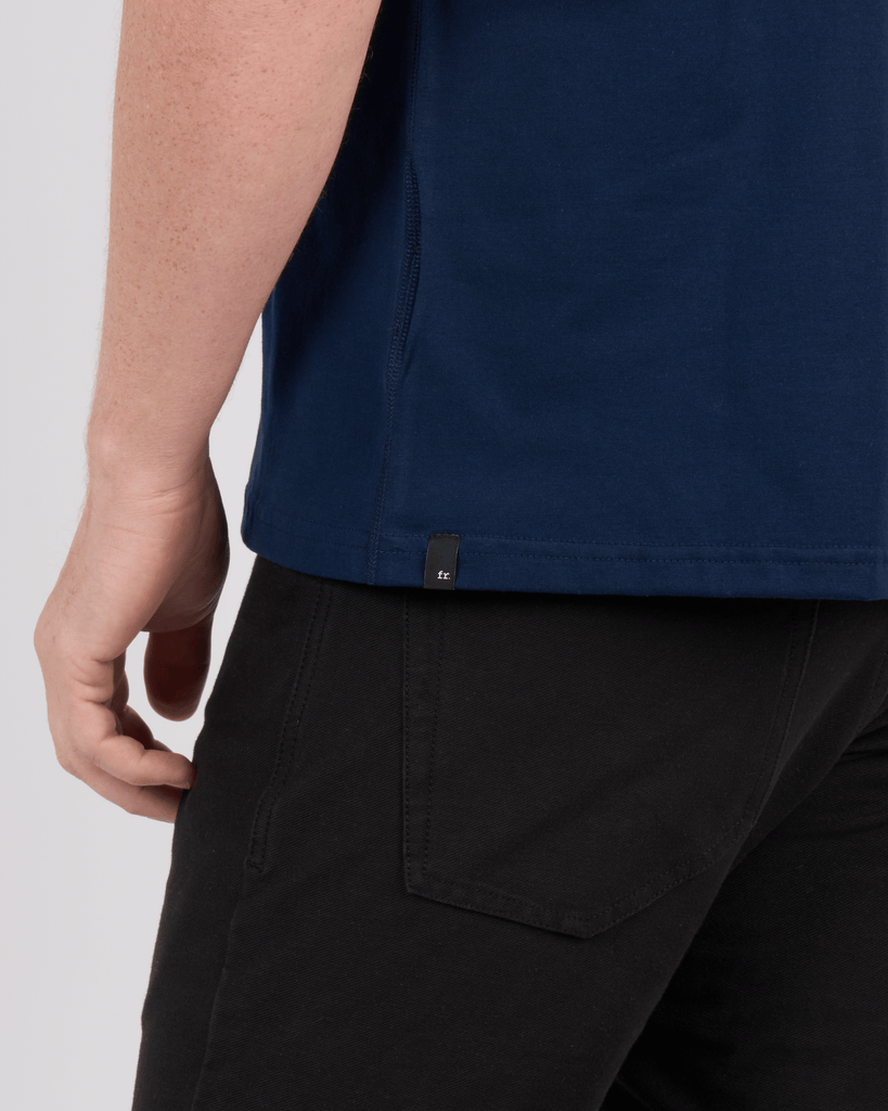 Foreign Rider Co Supima Cotton Navy Short Sleeve T-Shirt Bottom Side Tag Detail