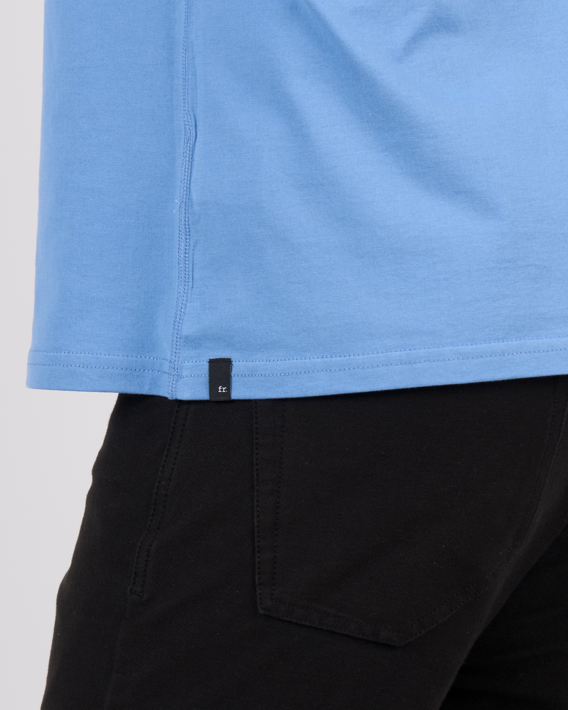 Foreign Rider Co Supima Cotton Surf Blue Short Sleeve T-Shirt Bottom Side Tag Detail