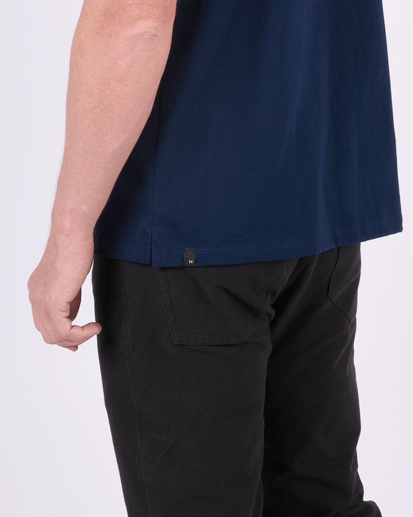 Foreign Rider Co Cotton Navy Tiger Graphic T-shirt Bottom Split Side Seam Detail