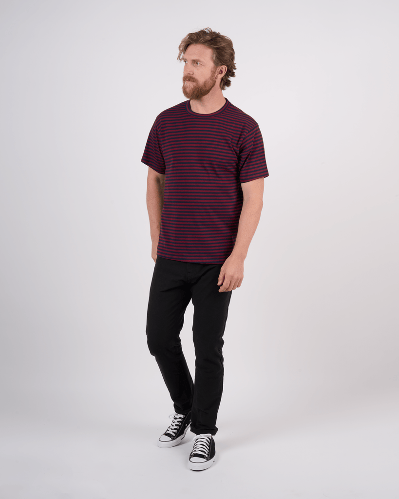 Foreign Rider Co Cotton Navy Red Vintage Stripe T-Shirt Size 3(L)