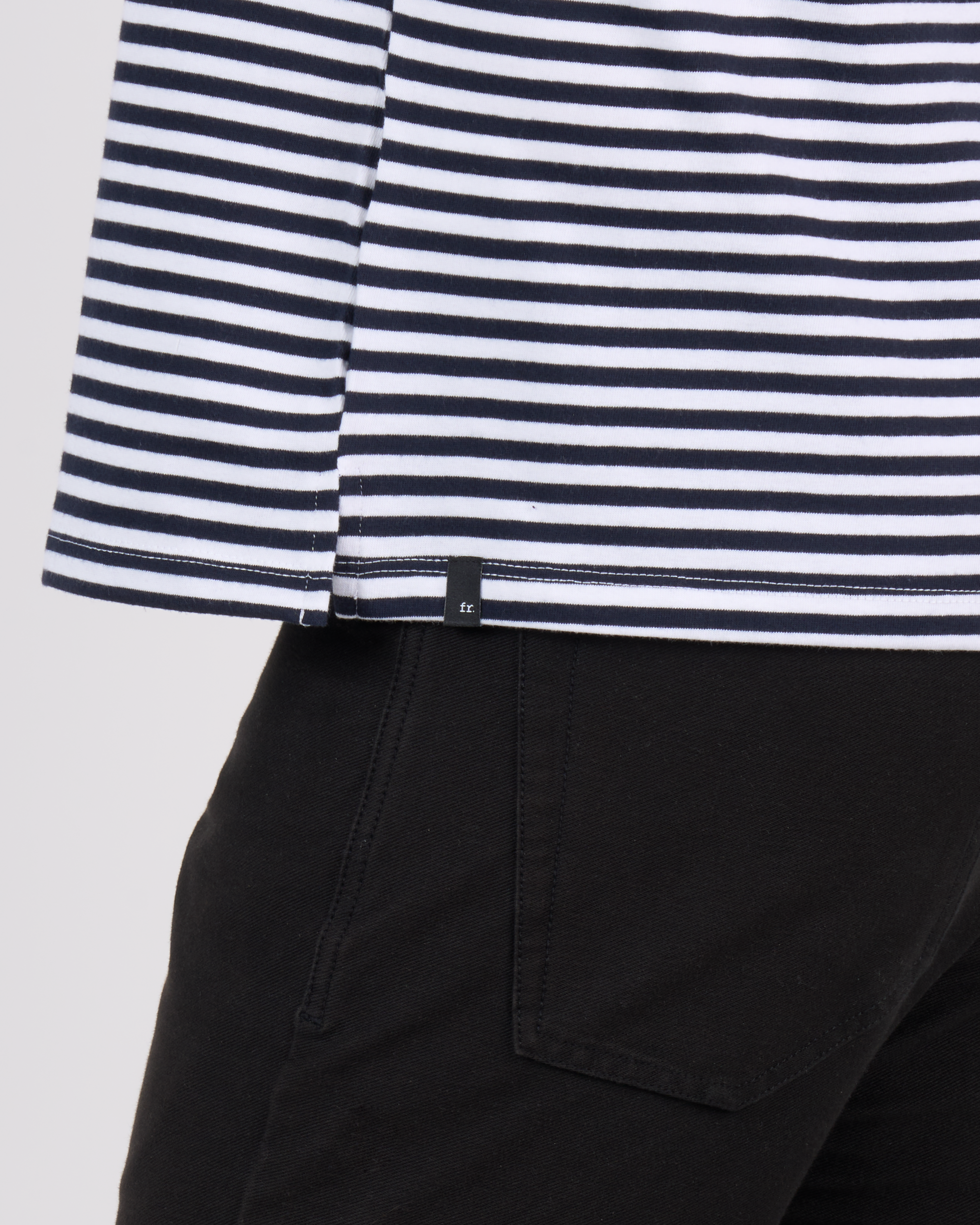 Foreign Rider Co Cotton Navy White Vintage Stripe T-Shirt Bottom Split Side Seam