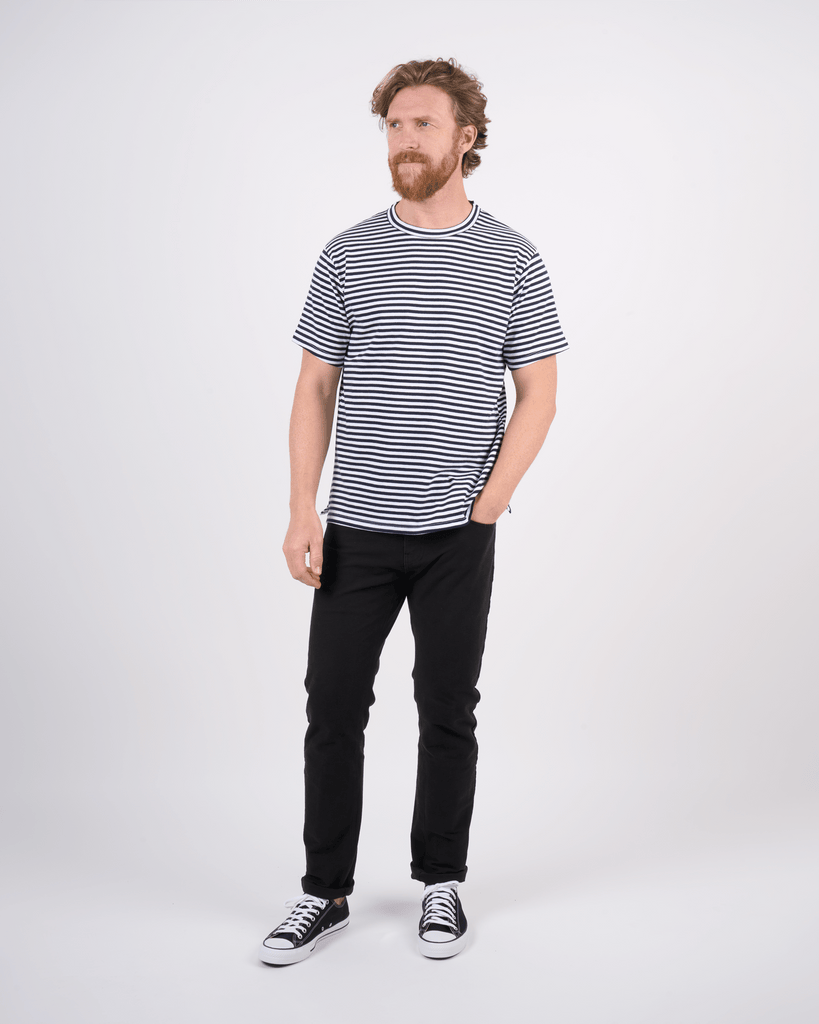 Foreign Rider Co Cotton Navy White Vintage Stripe T-Shirt Size 3(L)