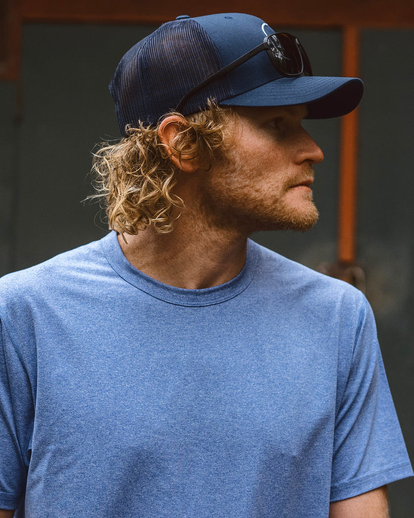 Chest shot and above of Eric Lagerstrom wearing Foreign Rider T-shirt